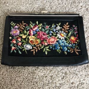 Antique Leather Embroidered Clutch
